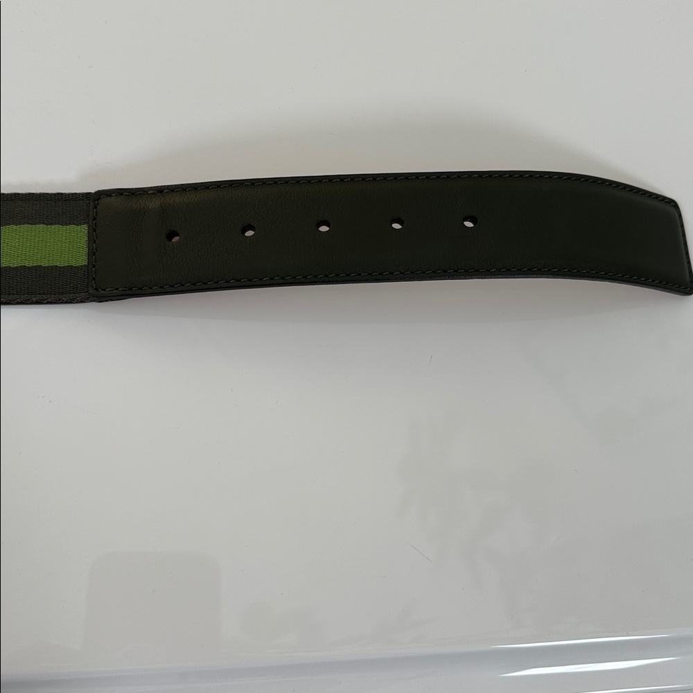 Authentic Gucci Green Canvas & Leather Belt with  Silver GG Buckle - Picture 9 of 11